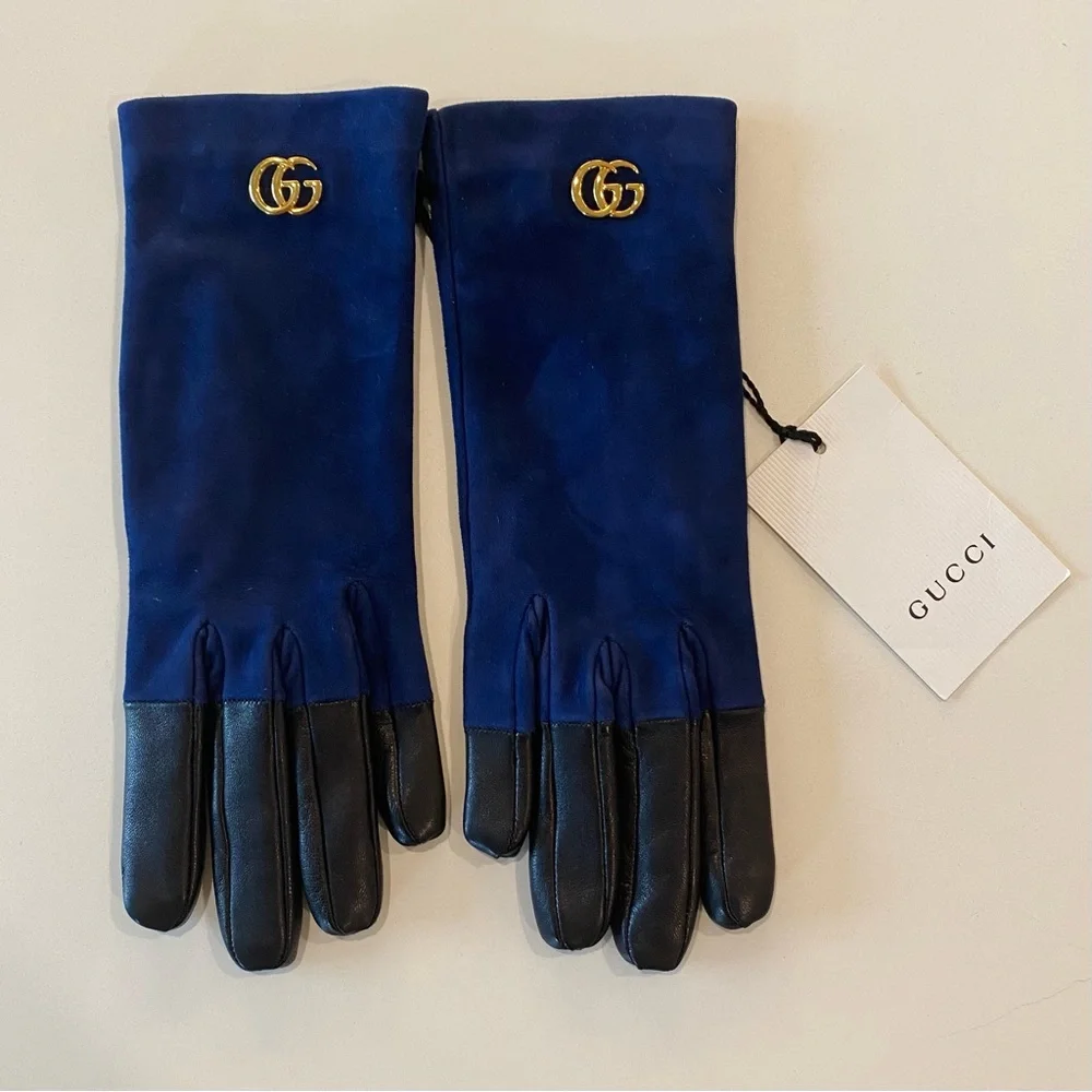 Gucci Marmont Logo Suede & Leather Gloves